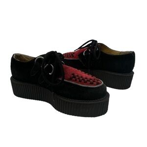 TUK Anarchic Black Red Suede Creeper Platform Loafer Shoes Size 6 Women's